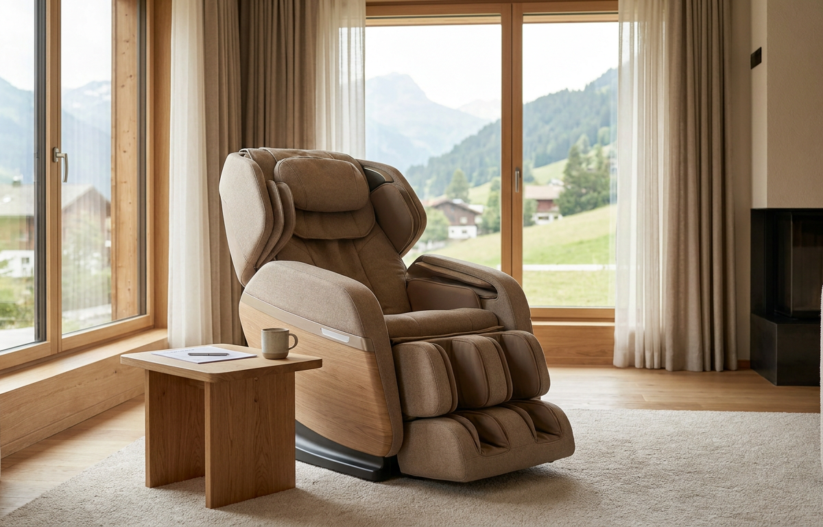Massagesessel im Showroom mit Checkliste für die Kaufberatung