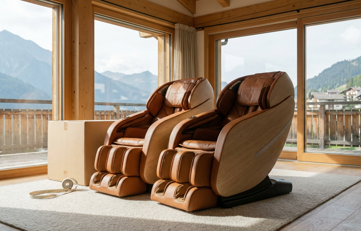 Massagesessel in einem Wohnzimmer als Symbol für Lieferung und Aufbau in der Schweiz