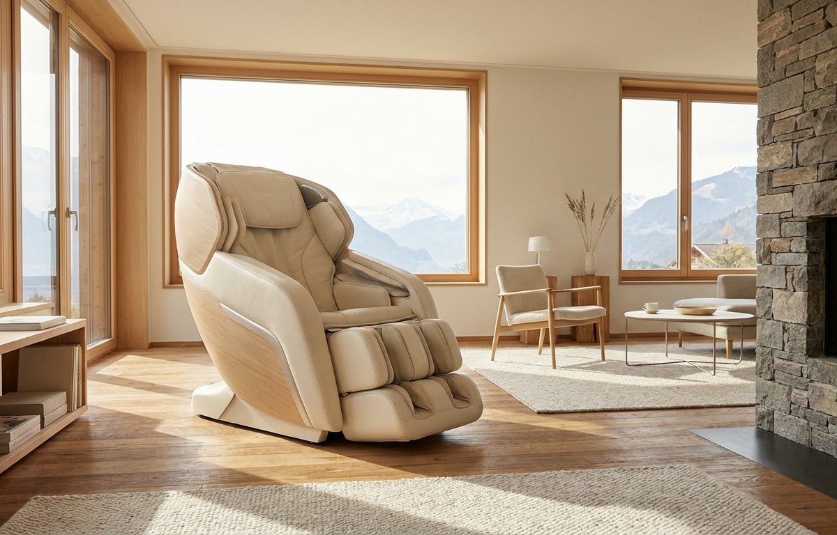 Moderner Shiatsu-Massagesessel in einem hellen Showroom