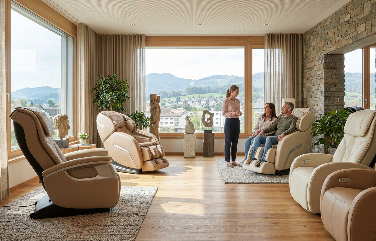 Massagesessel Showroom Frauenfeld von iRELAX by Arrigato mit verschiedenen Modellen zum Probesitzen